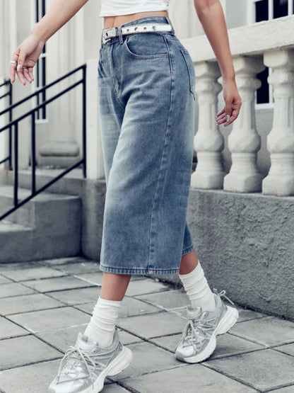 Women's Washed Wide Leg Cropped Jeans
