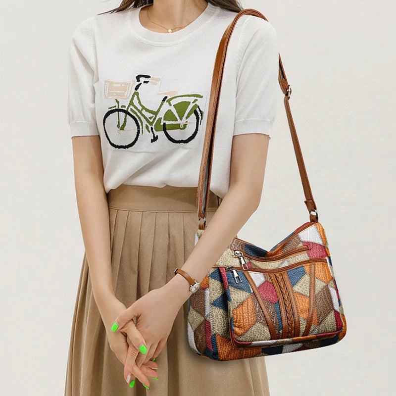 Women’s Geometric Patchwork Mosaic Handbag