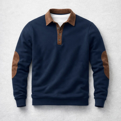 Men’s Brushed Cotton Polo Pullover with Suede Effect Panels