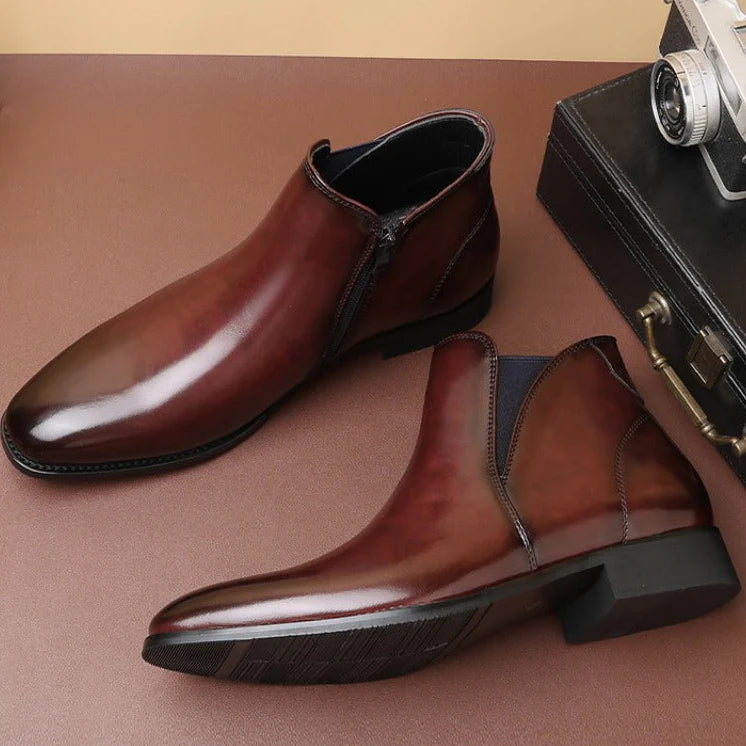 Men’s Glossy Leather Side-Zip Cushioned Ankle Boots