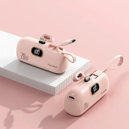 Mini Portable Charger with Built-In Cable