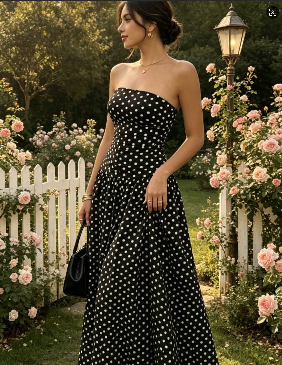 Women’s Strapless Polka Dot Maxi Dress