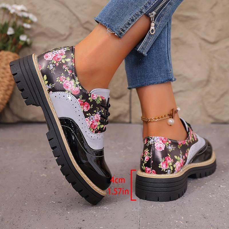 Women’s Floral Brogue Lace Up Chunky Sole Shoes