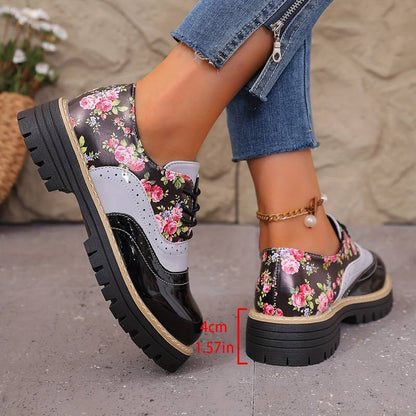 Women’s Floral Brogue Lace Up Chunky Sole Shoes