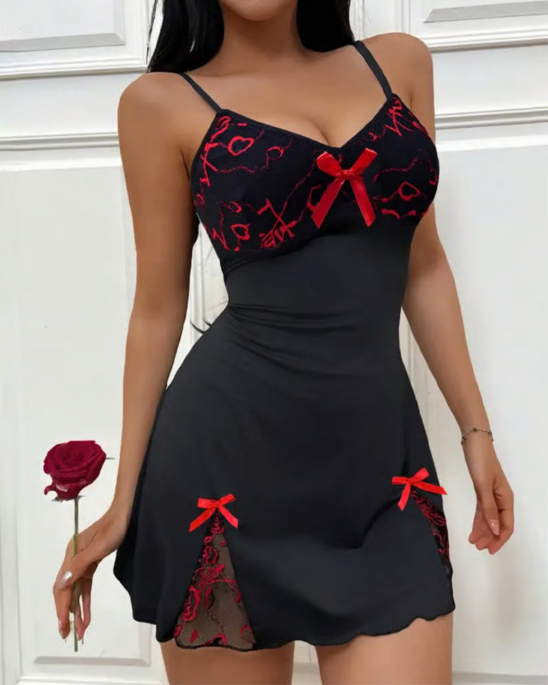 Women's Bow Lace Strap Sleep Dress