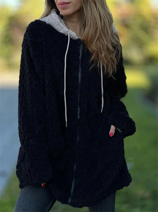 Women’s Faux Fur Lined Hooded Fleece Zip Jacket