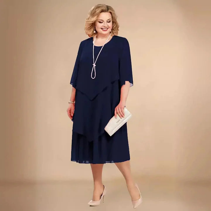 Women’s Irregular Layer Chiffon Midi Dress