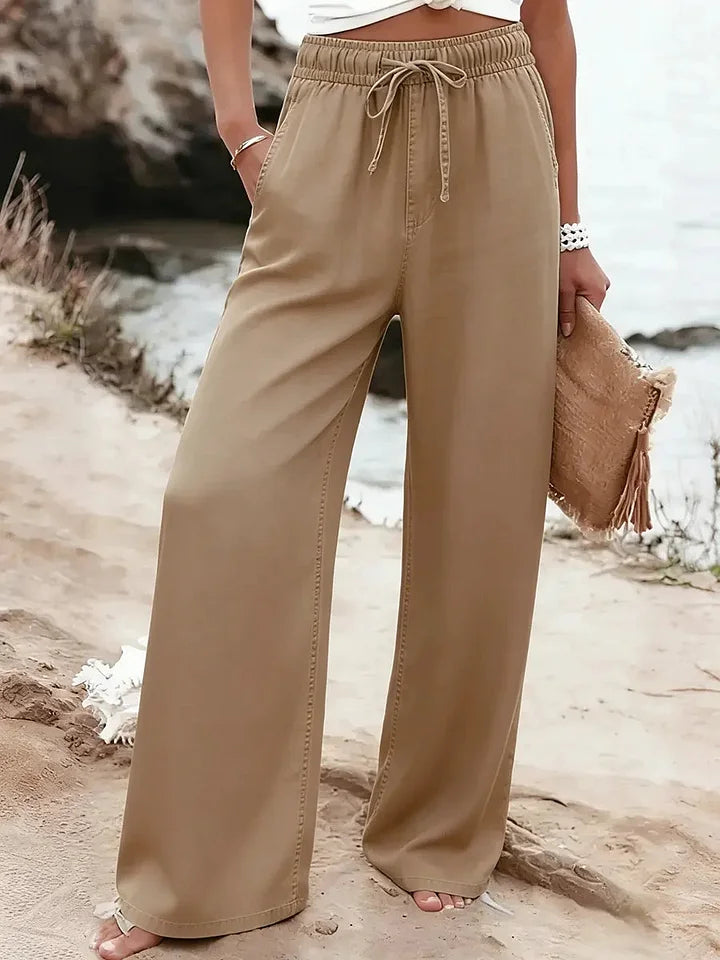 Women’s Tencel Cotton Wide-Leg Drawstring Trousers