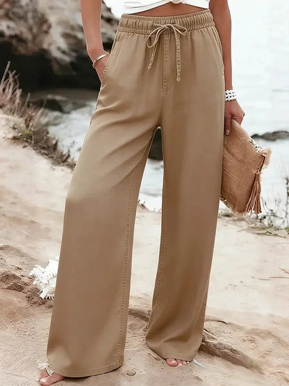 Women’s Tencel Cotton Wide-Leg Drawstring Trousers