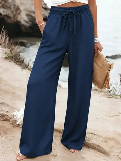 Women’s Tencel Cotton Wide-Leg Drawstring Trousers