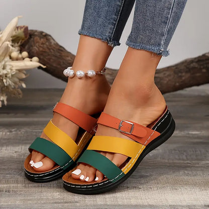 Women's Colorblock Slide Sandals - Bold & Comfortable Summer Style