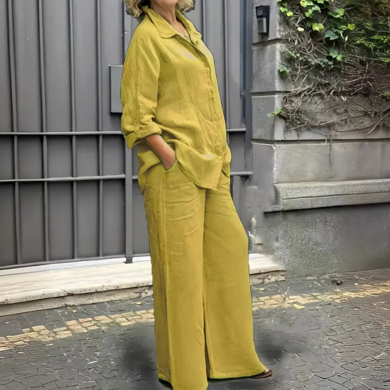Women's Linen-Blend Shirt and Trouser Set