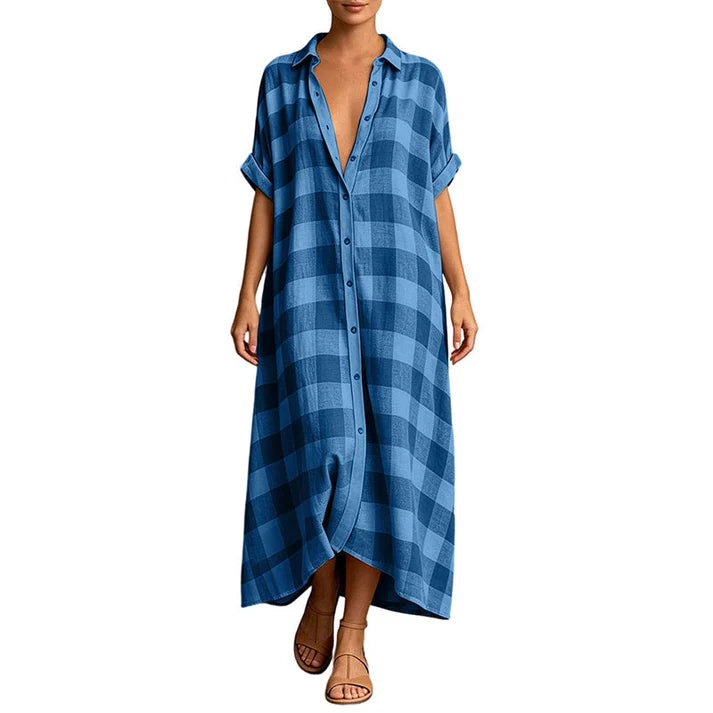 Women's Check Button Front Maxi Shirt Dress