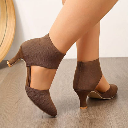 Women’s Knit Ankle-Cuff Low Heeled Court Shoes