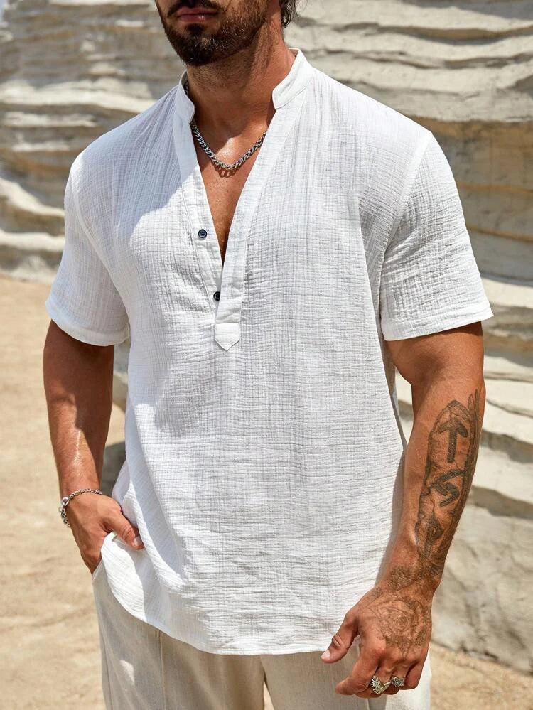 Men's Stand Collar Short Sleeve Shirt