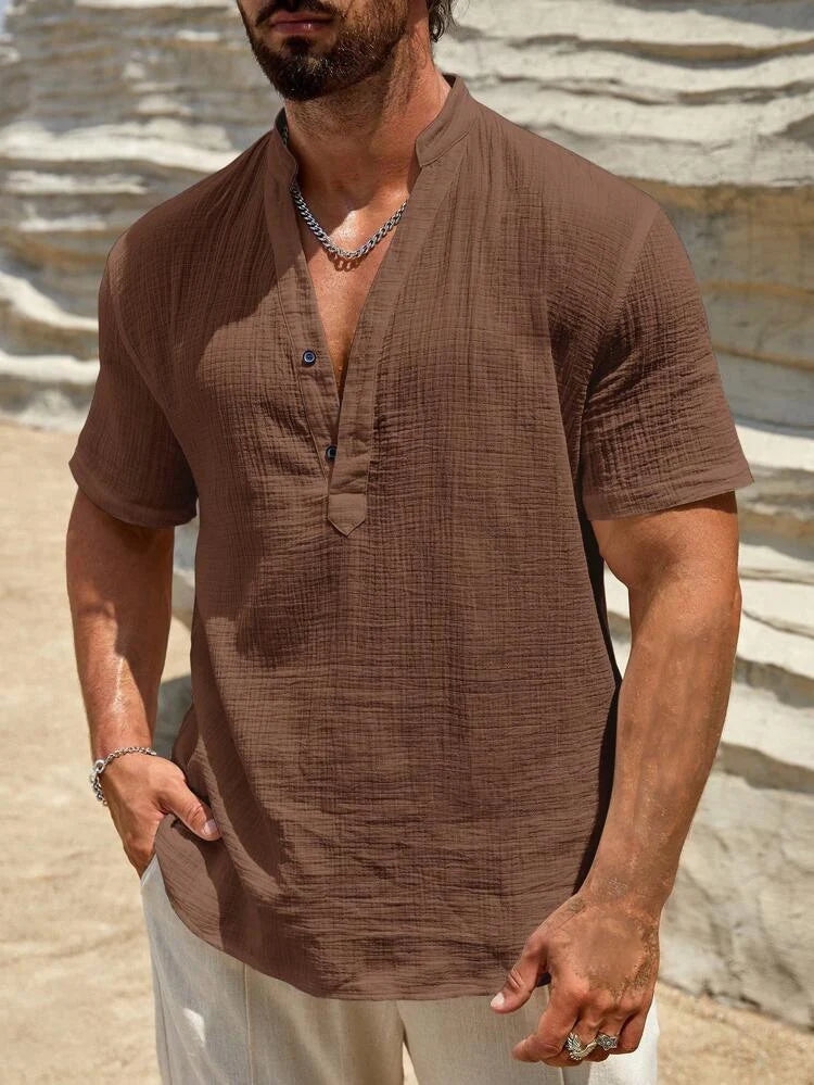 Men's Stand Collar Short Sleeve Shirt