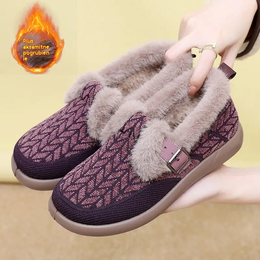 Women’s Fur-Lined Knit-Upper Slip-On Winter Snow Shoes