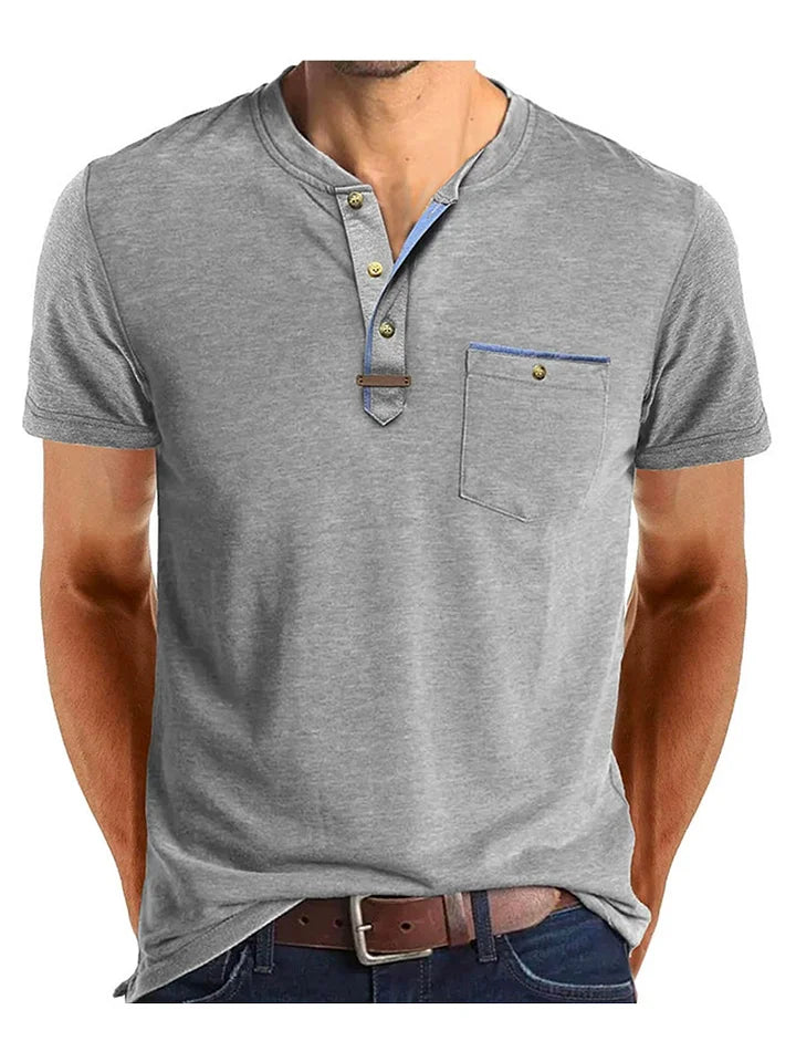 Men’s Short Sleeve Henley T-Shirt with Chest Pocket