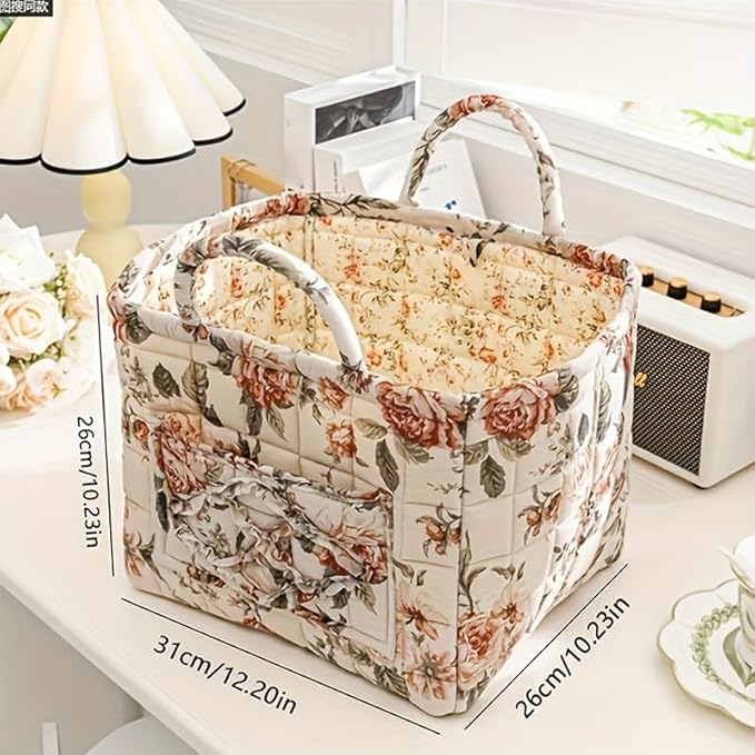 Boho Quilted Fabric Storage Basket Tote