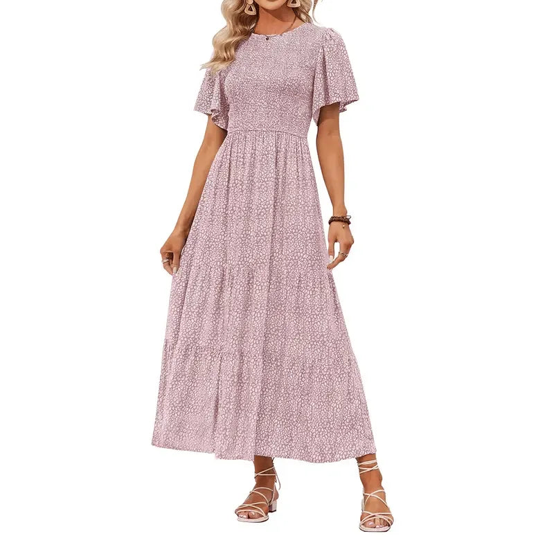 Floral Smocked High Waist Maxi Dress for Women