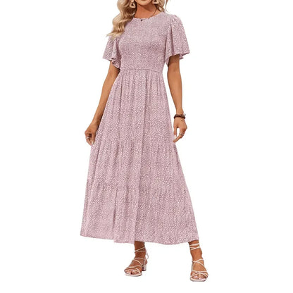 Floral Smocked High Waist Maxi Dress for Women