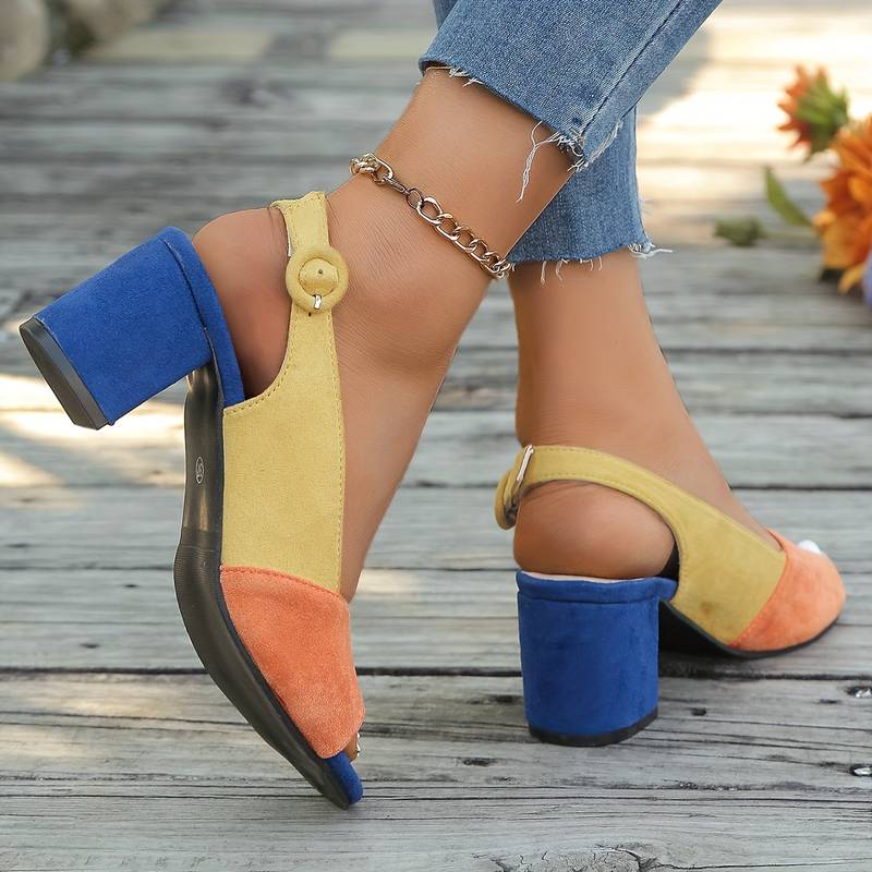 Women’s Colour-Block Slingback Block Heel Sandals