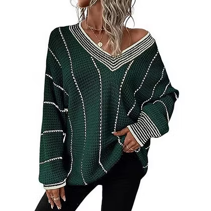 Women's Relaxed Striped V Neck Jumper