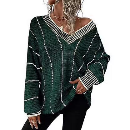 Women's Relaxed Striped V Neck Jumper