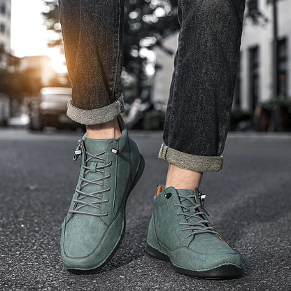 Men’s Wide-Toe Waterproof Leather-Look Slip-On Boots