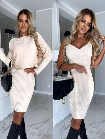 Women’s Knitted Jumper And Strappy Midi Dress Set