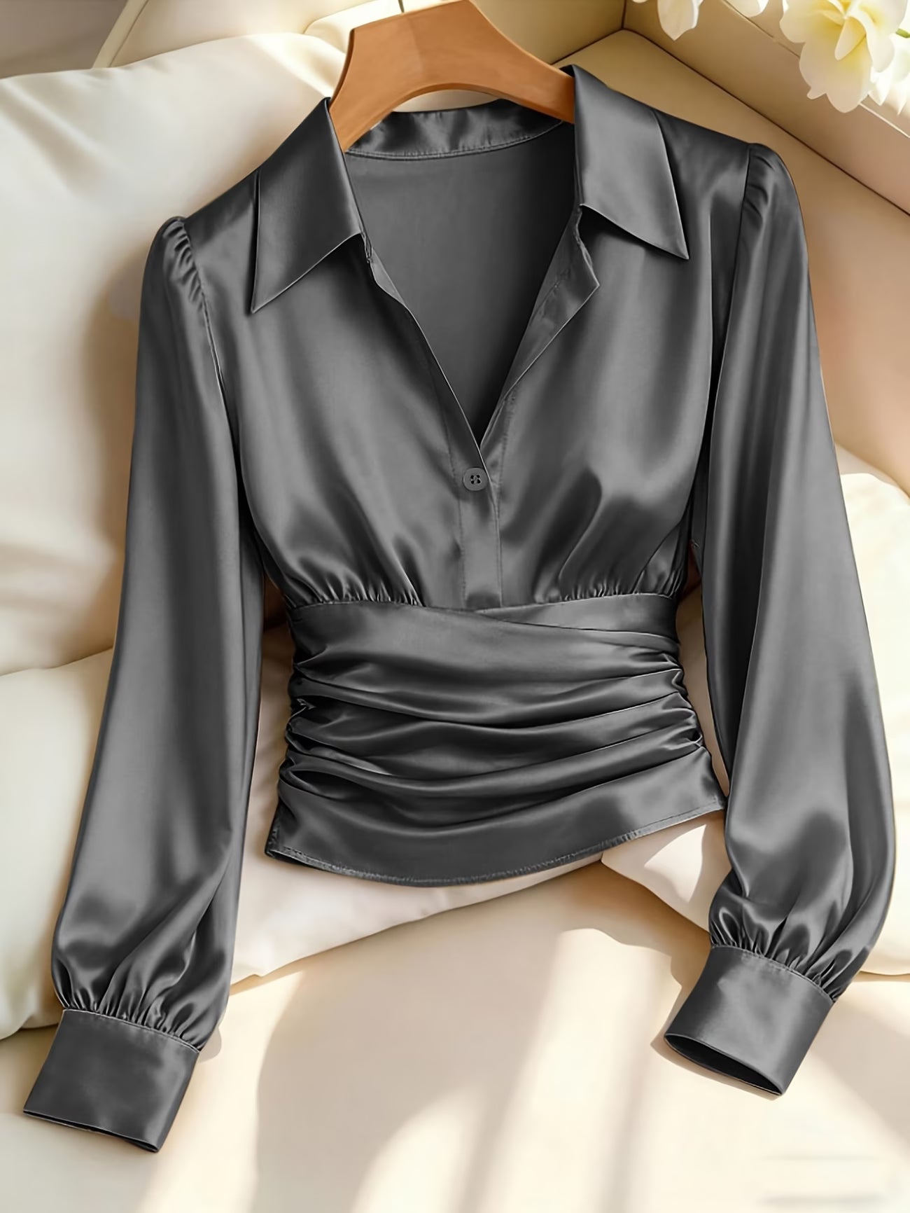 Women's Cinched-Waist Long-Sleeve Shirt