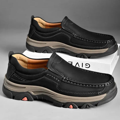 Men’s Supportive Leather-Look Walking Shoes with Cushioned Arch Comfort