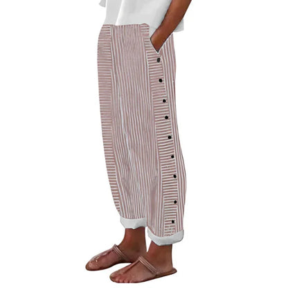 Women’s Blue Striped Lightweight Trousers with Side Pockets