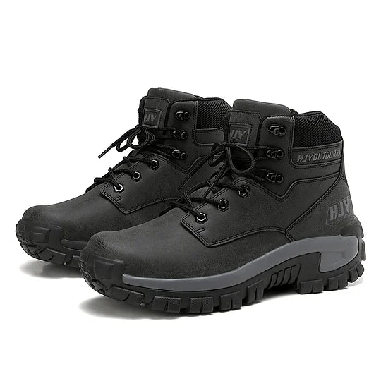 (🤜Work Hard For 5+ Years) Men Leather-Look Motorcycle Boots Waterproof Non-Slip Anti-Puncture Anti-Sprain Hiking Work Boots