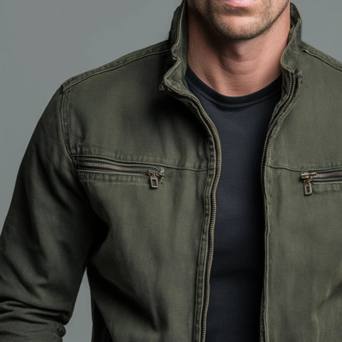 Men’s Washed Cotton Zip-Up Lapel Jacket