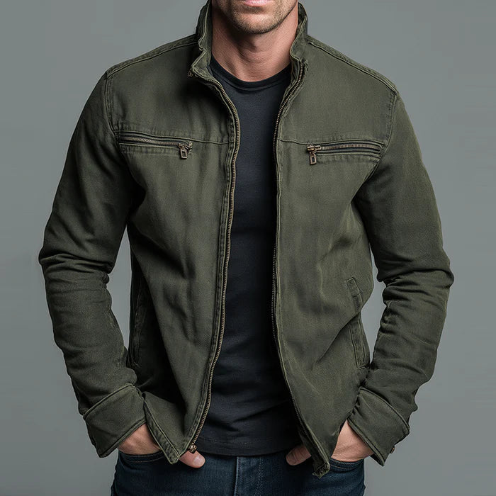 Men’s Washed Cotton Zip-Up Lapel Jacket