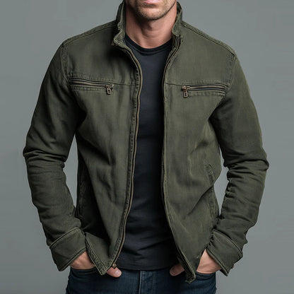 Men’s Washed Cotton Zip-Up Lapel Jacket