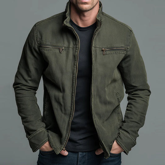 Men’s Washed Cotton Zip-Up Lapel Jacket