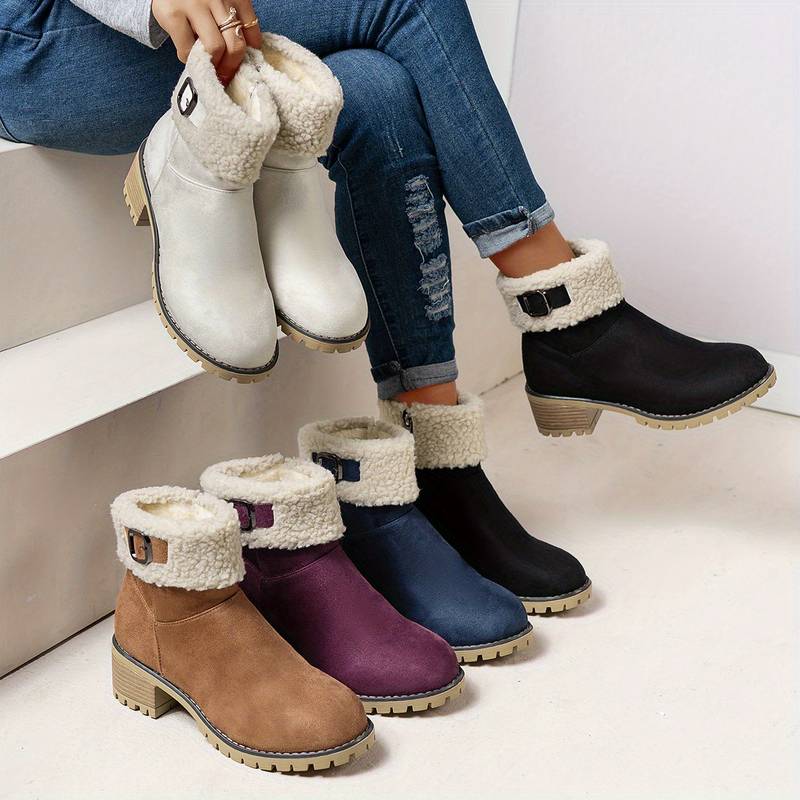 Women’s Warm Fleece Collar Chunky Ankle Boots