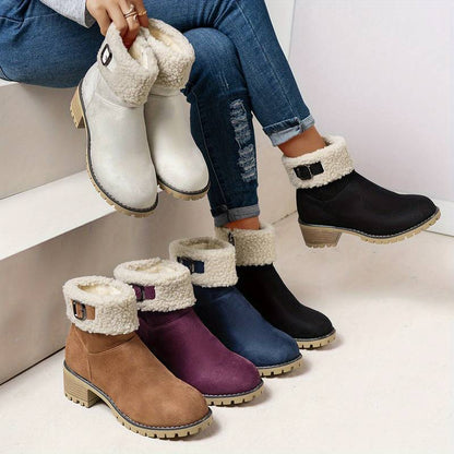 Women’s Warm Fleece Collar Chunky Ankle Boots