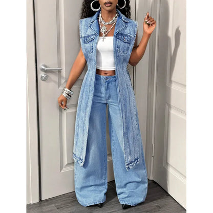 Women’s Asymmetric Longline Denim Vest