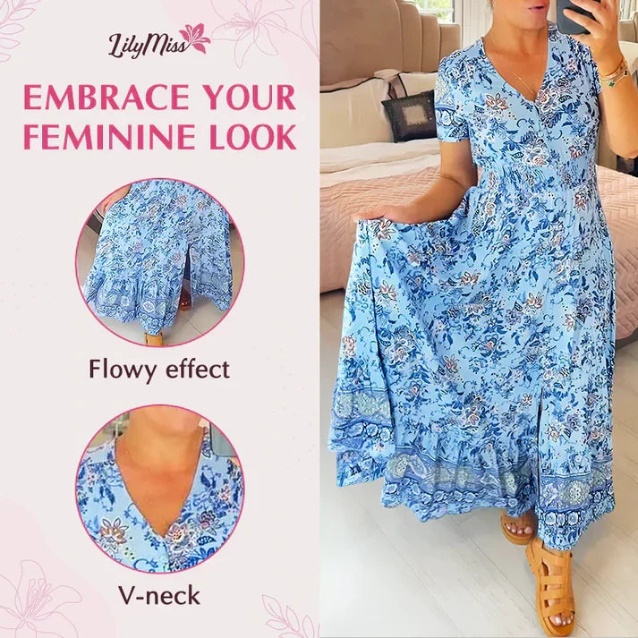 👗 Dress with floral print and V-neckline