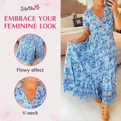 👗 Dress with floral print and V-neckline
