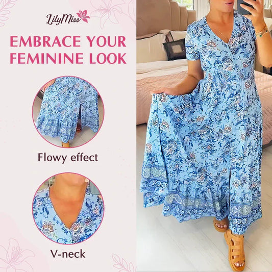 👗 Dress with floral print and V-neckline
