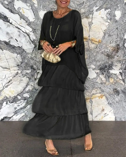 Women’s Artistic Loose-Fit Shirred Maxi Dress