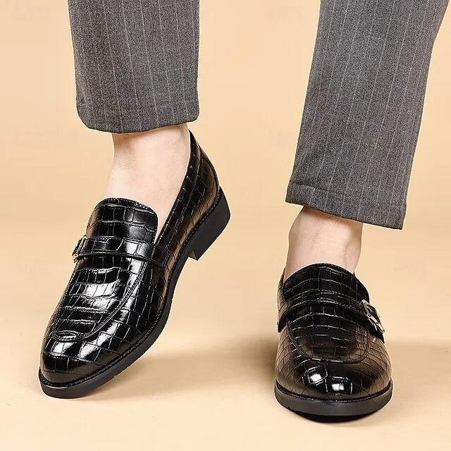 Men’s Textured Croc Effect Slip On Dress Loafers