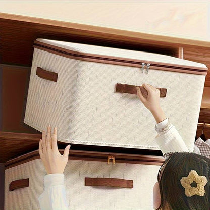 Large Foldable Fabric Storage Box with Lid and Carry Handles