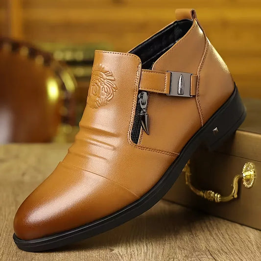 Men’s Classic Zipper Slip-On Leather-Look Shoes
