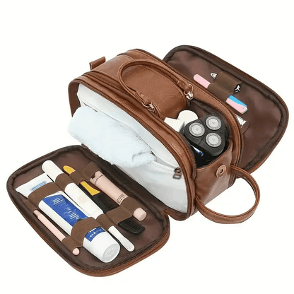 Dual-Access Travel Toiletry Bag with Mesh Pocket & Top Opening