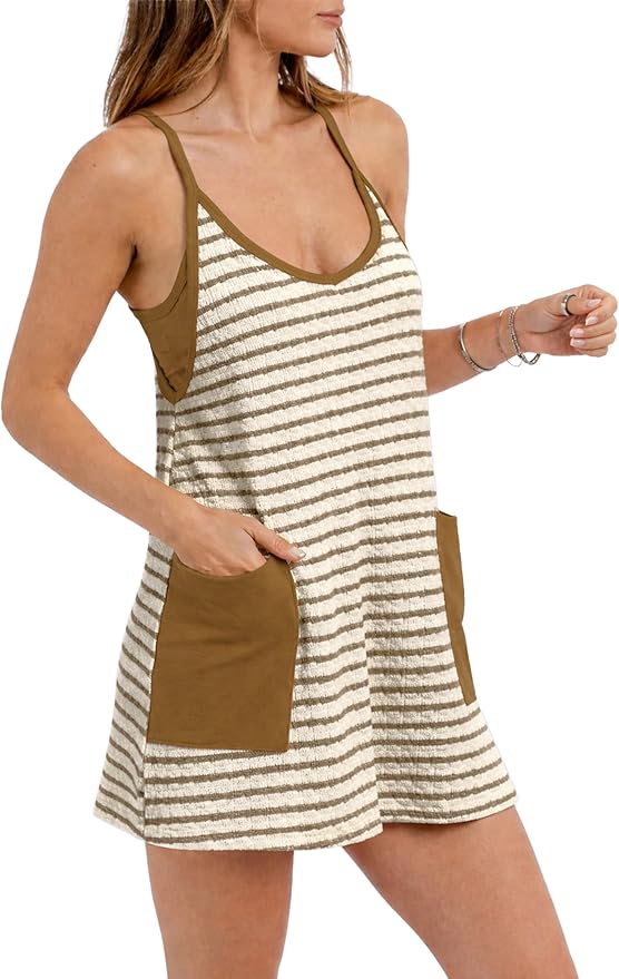 Women’s Striped Sleeveless Summer Dress with Built-In Shorts